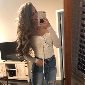 Mesh white and cream bodysuit. Off shoulder